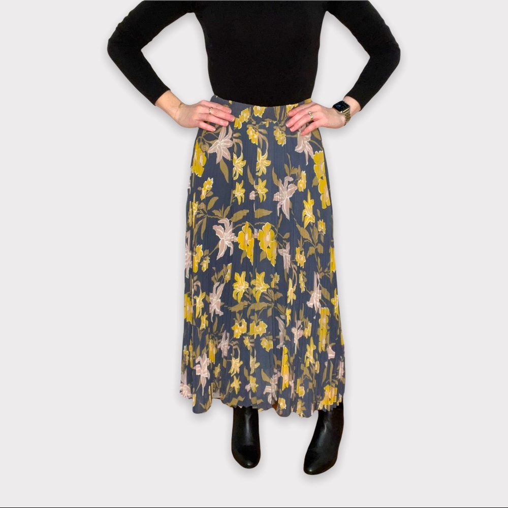 LOFT Outlet Blue Dusty Pink Floral Pleated Maxi Skirt Size XS Petite